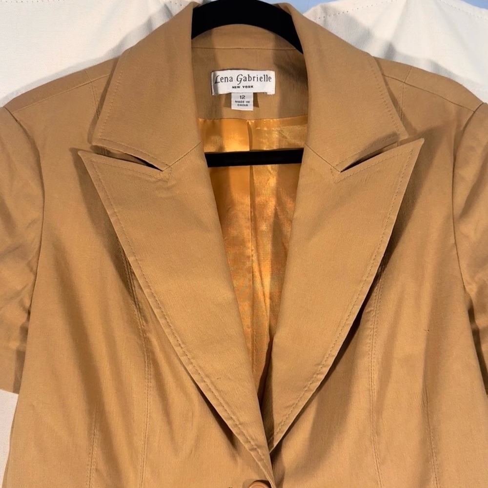 Lena Gabrielle Linen Blend Camel Short Sleeve Blazer Jacket - Picture 4 of 7